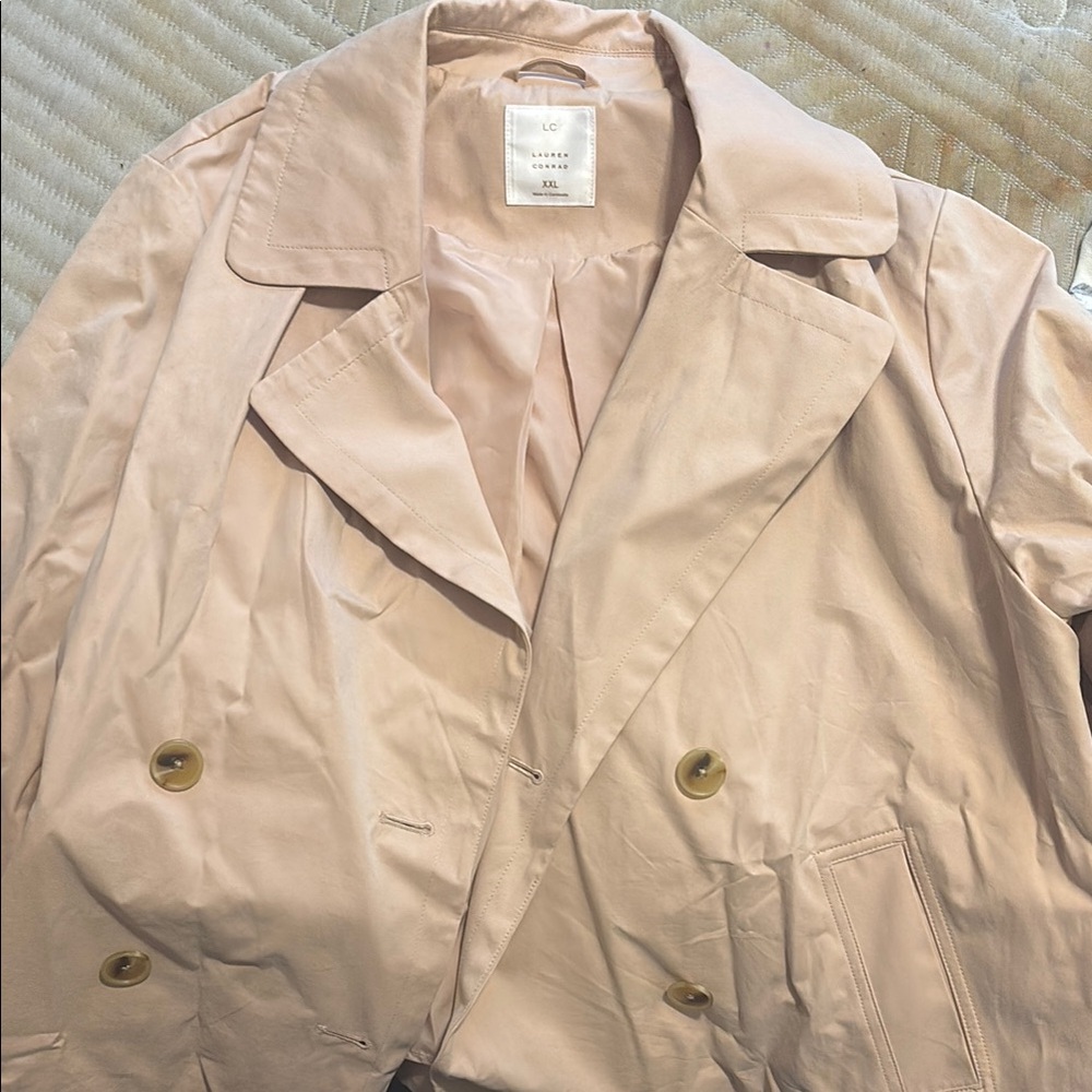 LC Lauren Conrad Pink Trench Coat with Wide Lapels
